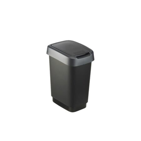 Prügikast TWIST liikuva kaanega 10l, 24,8*18,1*33cm, must/hõbe