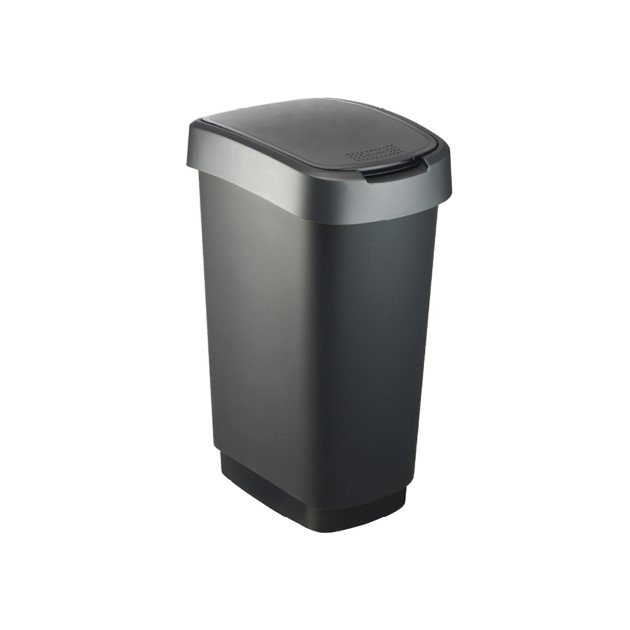 Prügikast TWIST liikuva kaanega 50l, 40,1*29,8*60,2cm, must/hõbe