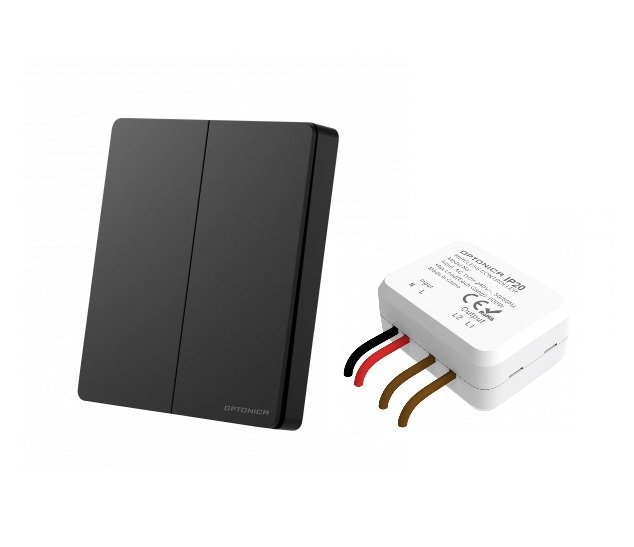 Juhtmevaba 2-ne lüliti +vastuvõtja IP44/IP20 must Optonica