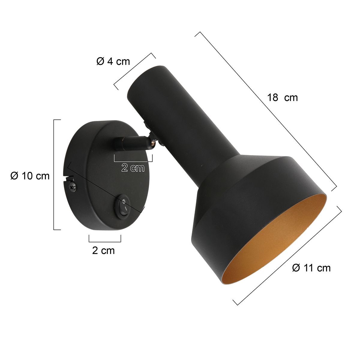 Seinavalgusti Bundle E27, lülitiga must/kuldne - Image 4