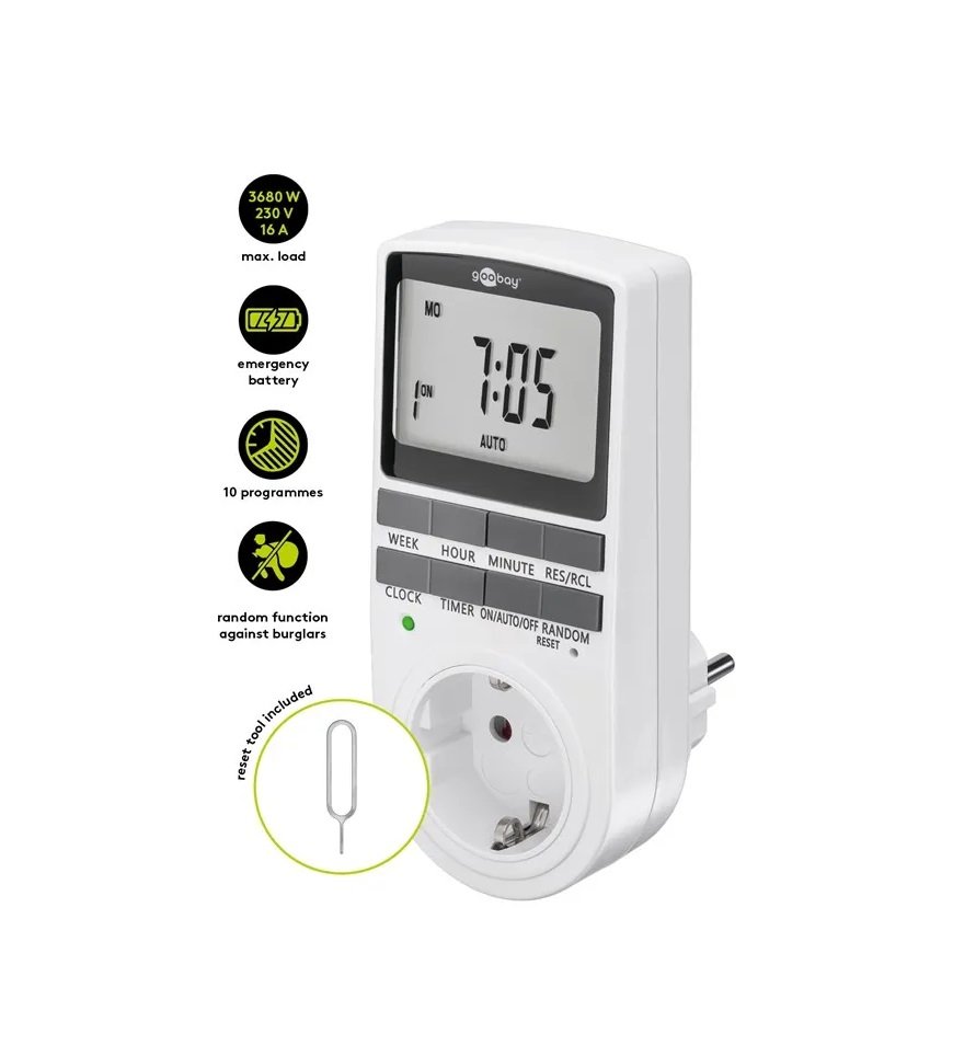 Taimer digitaalne, nädal 10-programmi 16A 3600W IP20 - Image 3