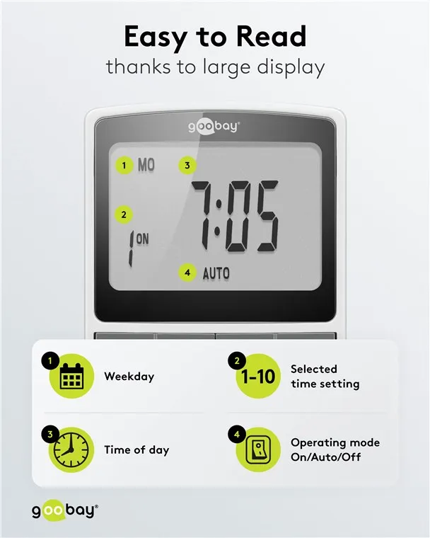 Taimer digitaalne, nädal 10-programmi 16A 3600W IP20 - Image 5