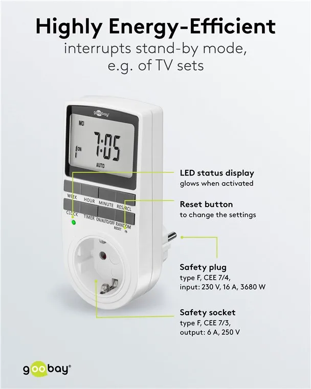 Taimer digitaalne, nädal 10-programmi 16A 3600W IP20 - Image 6