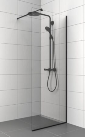 Dušisein 70*200cm U-profiilis (must) kirgas 8mm klaas